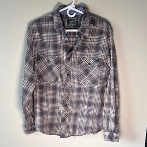 Woolrich Men’s Medium Plaid Flannel Button Down Shirt Grey